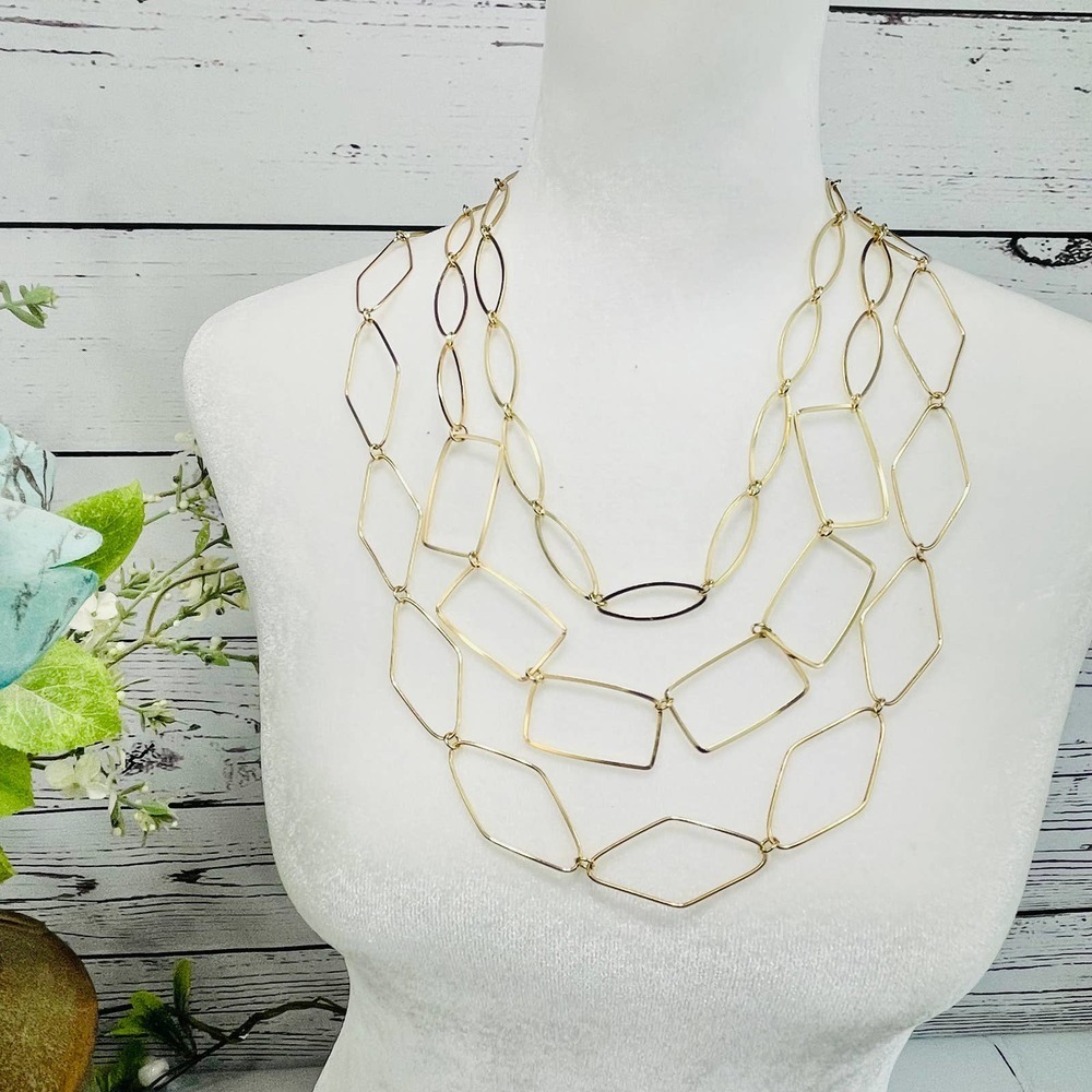 NWT French Connection Three Row Gold Long Chain Necklace - Picture 1 of 7